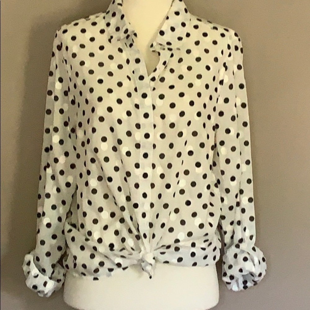J.Crew Polka Dot Long Sleeve Cotton Shirt Medium